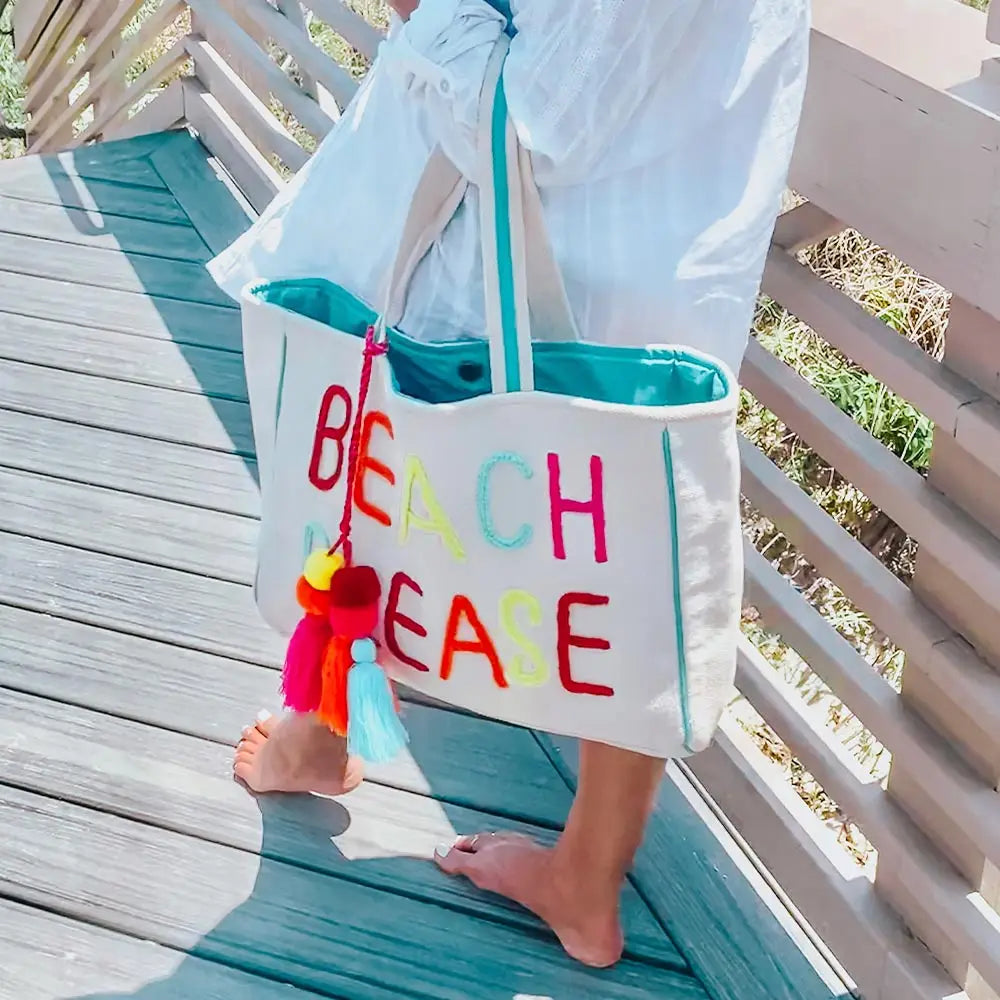 Beach Please Canvas Woven Tote or Beach Bag