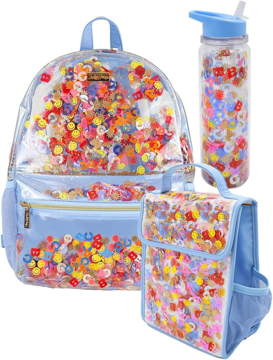 (50% OFF) LITTLE LETTERS CONFETTI BACKPACK, LUNCH BOX, AND WATER BOTTLE BUNDLE