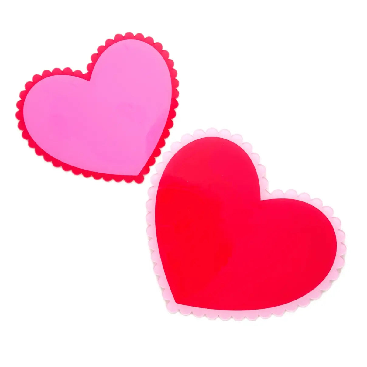 RED & PINK SCALLOPED HEART TRAYS - SET OF 2