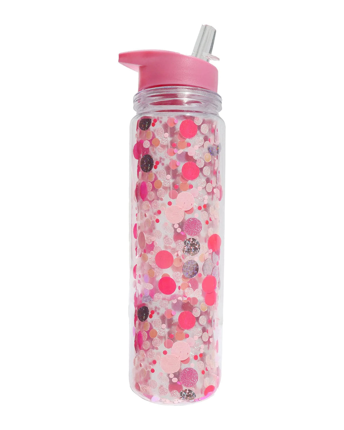 PINK PARTY CONFETTI WATER BOTTLE WITH STRAW