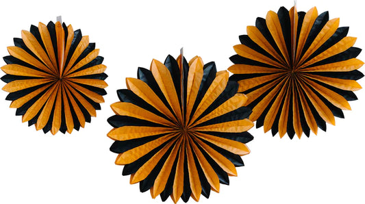 VINTAGE HALLOWEEN BLACK AND ORANGE OVERSIZED TISSUE FANS