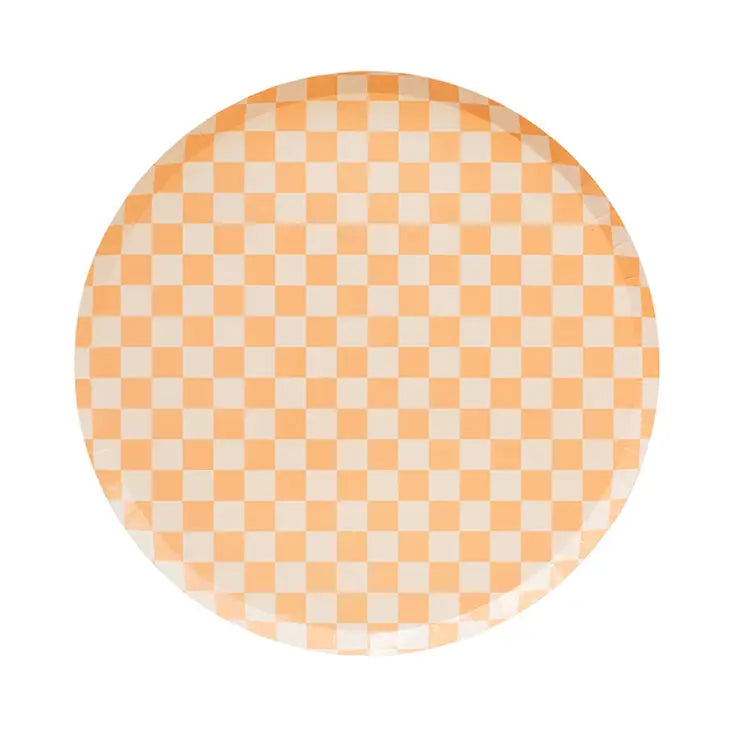 PEACH & CREAM CHECKERED DINNER PLATES 8CT