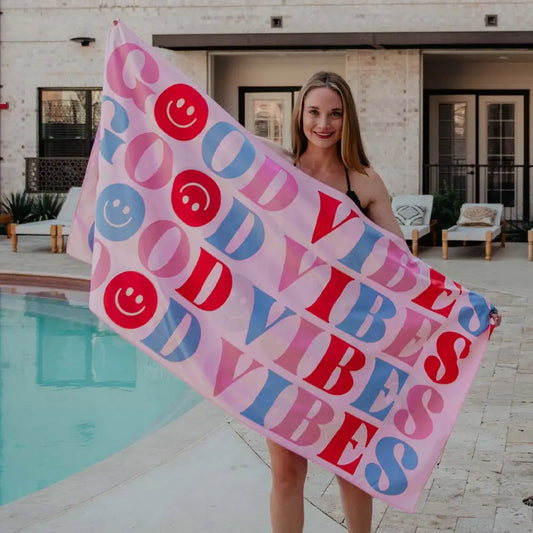 Happy Good Vibes Beach Quick Dry Towel