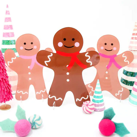 ACRYLIC GINGERBREAD MEN STANDING DECOR - SET OF 3