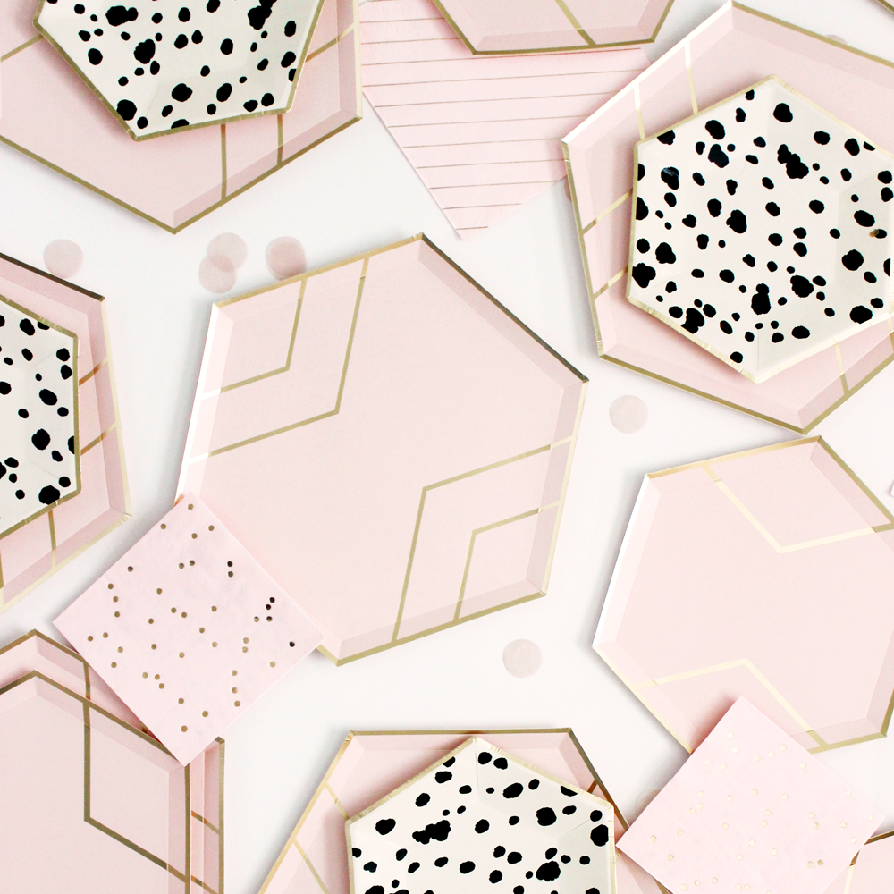 Paper Plates - Hexagon - Blush & Gold  Dinner