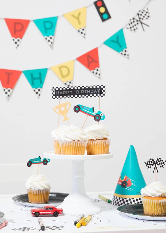 Vintage Race Car - Cupcake Toppers & Wrappers