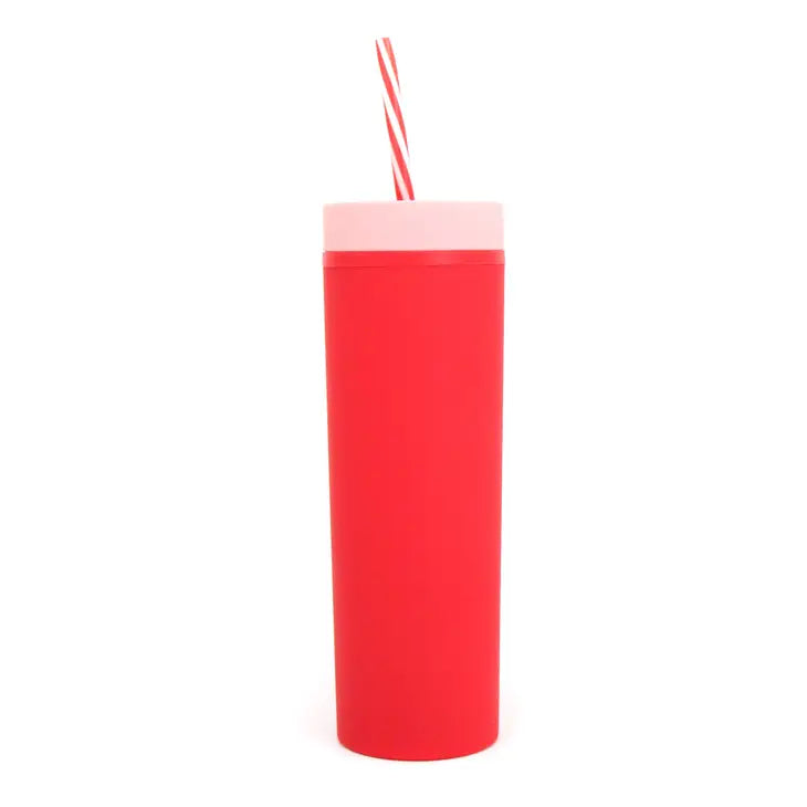 MATTE RED TUMBLER PINK HEART STRAW