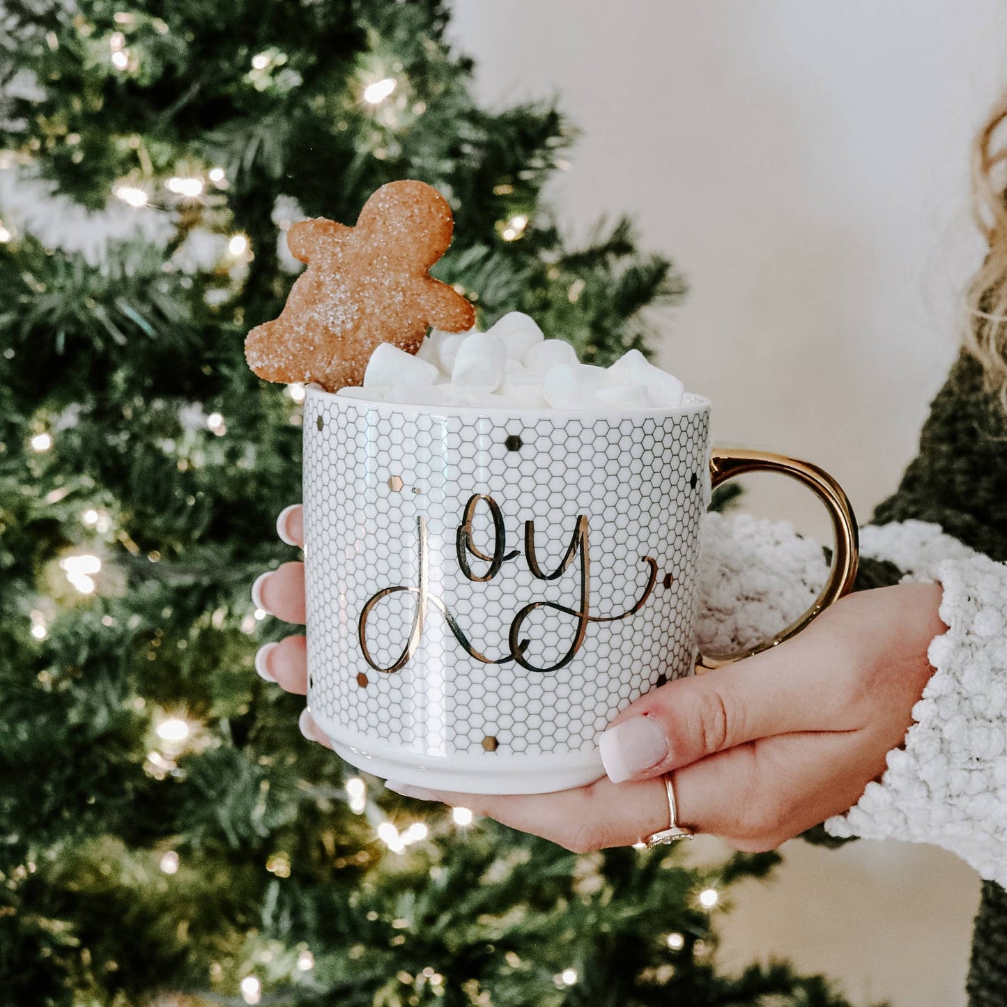 JOY - GOLD, WHITE TILE HAND LETTERED COFFE MUG