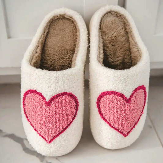 PINK/RED HEART VALENTINE'S DAY FUZZY SLIPPERS