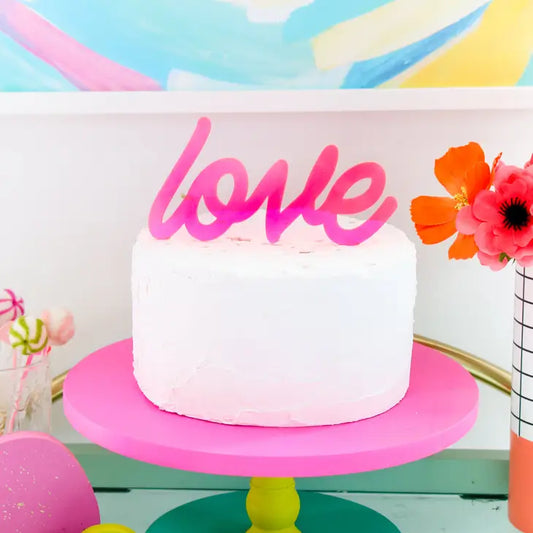 NEON PINK LOVE SCRIPT CAKE TOPPER