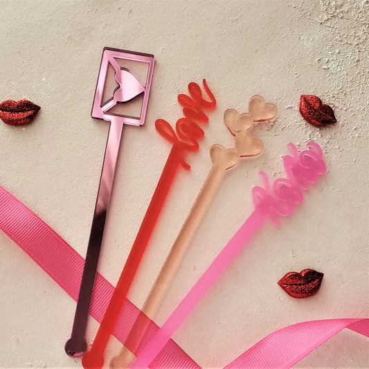 VALENTINE'S DAY ACRYLIC DRINK STIRRERS SET OF 4