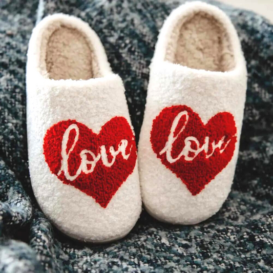 HEART WITH LOVE VALENTINES'S DAY FUZZY SLIPPERS