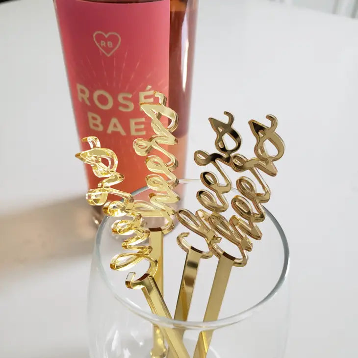 Reusable Gold Cheers Drink Stirrers