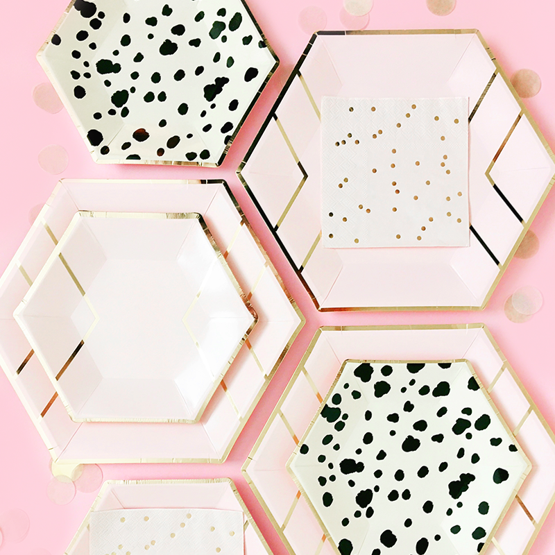 Paper Plates - Hexagon - Blush & Gold Dessert