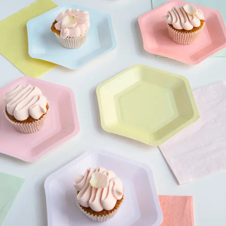 PASTELS HEXAGONAL SHAPED PLATES - 12 PACKS