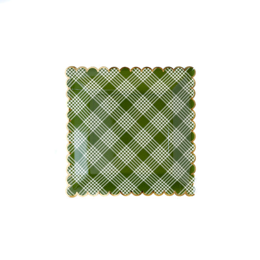 BOTANICAL GREEN PLAID 9" SCALLOPED PLATES