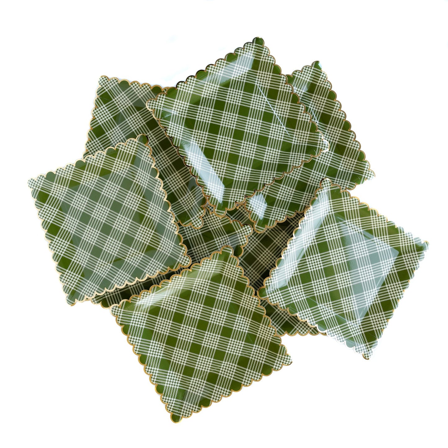 BOTANICAL GREEN PLAID 9" SCALLOPED PLATES