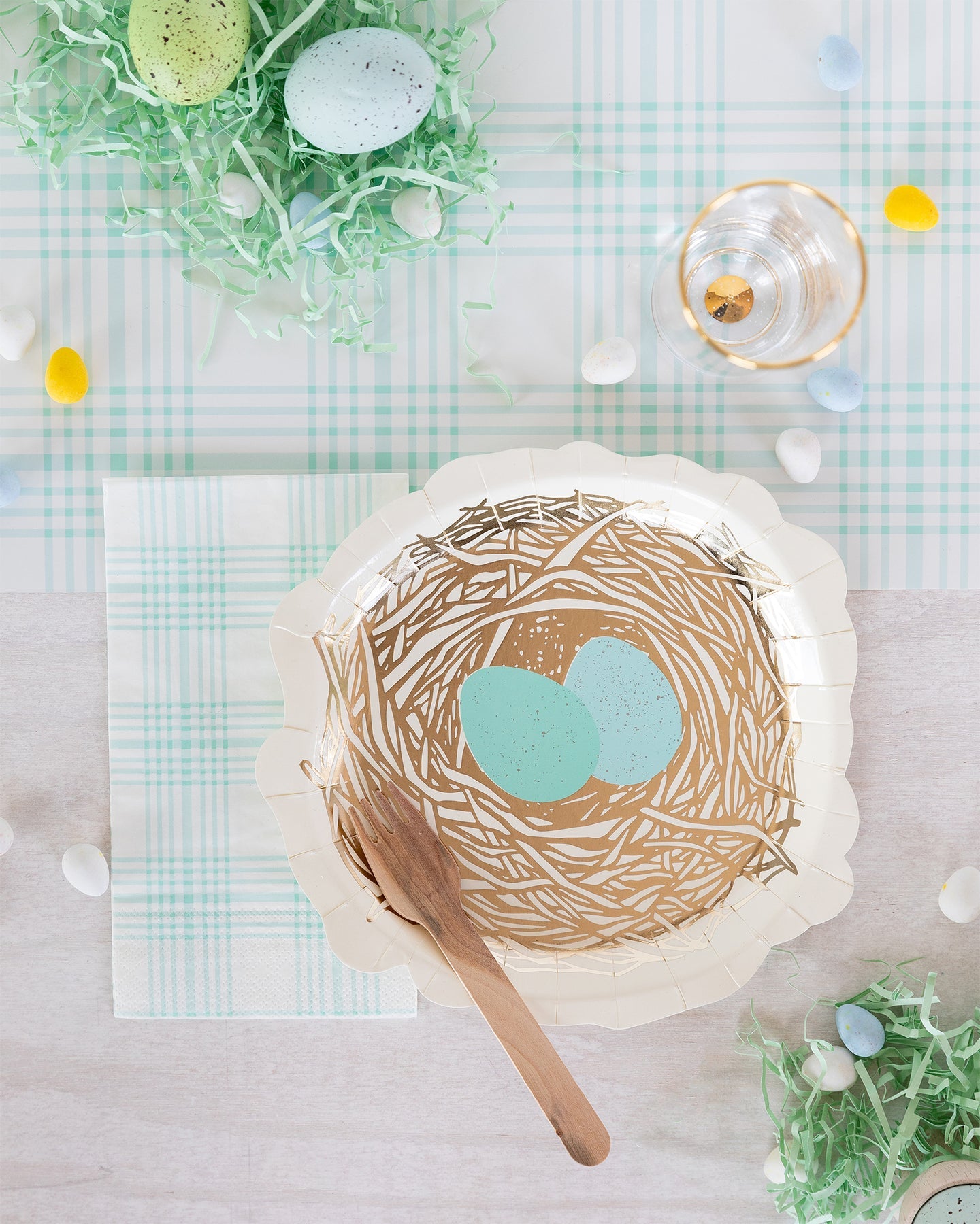 Blue Plaid Paper Table Runner