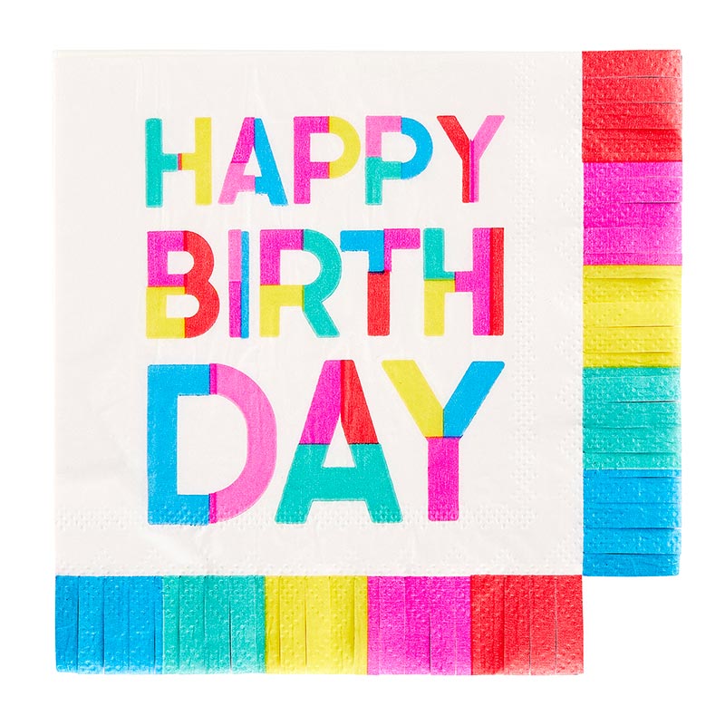 Fringe Beverage Napkins - Happy Birthday Block