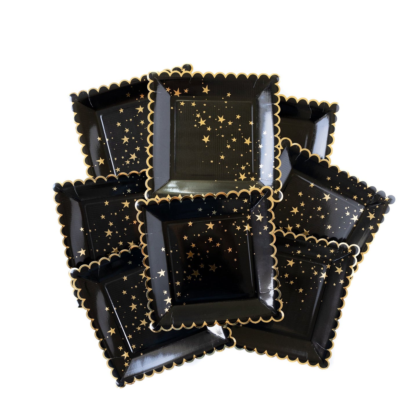 GOLD STARS BLACK SCALLOPED 9" PLATES