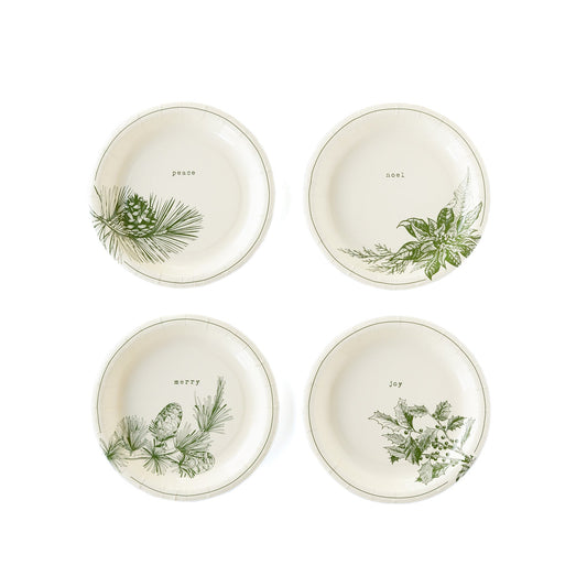 GREEN VIGNETTE CHRISTMAS PLATES SET