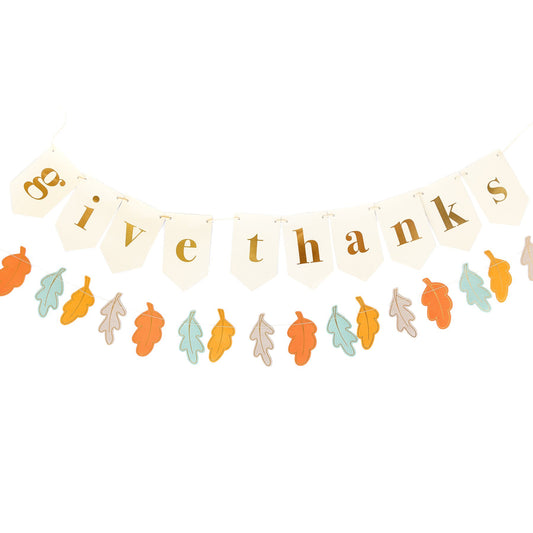 HARVEST GIVE THANKS LEAVES BANNER SET