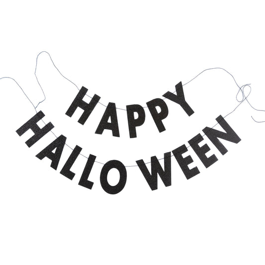 HAPPY HALLOWEEN BLACK GLITTER BANNER