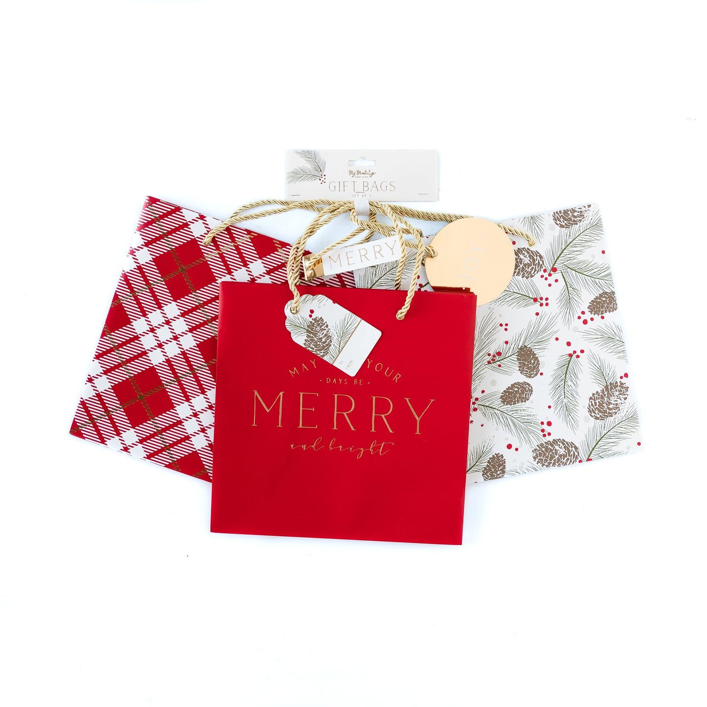 MERRY AND BRIGHT LARGE GIFT BAG SET OF 3