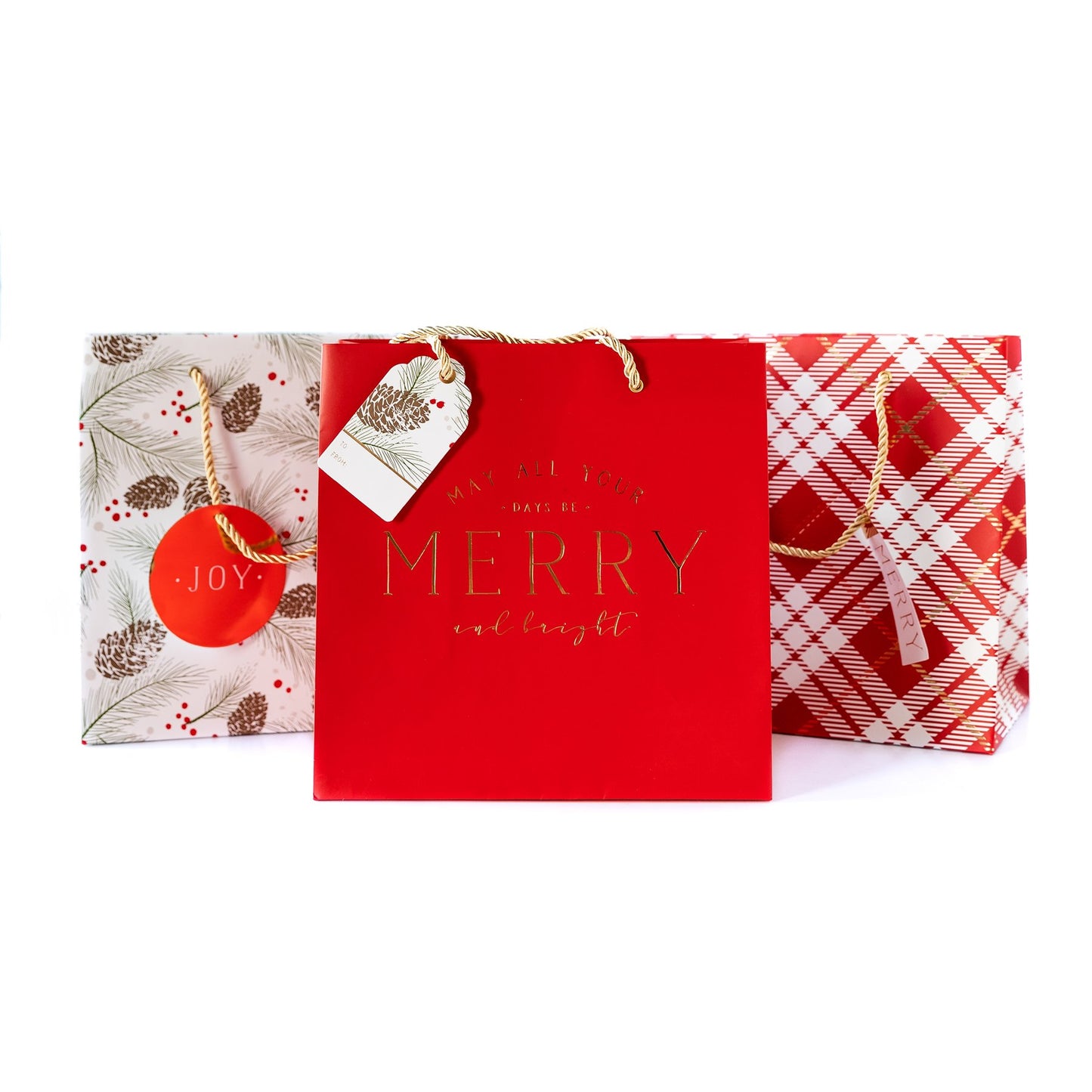 MERRY AND BRIGHT LARGE GIFT BAG SET OF 3