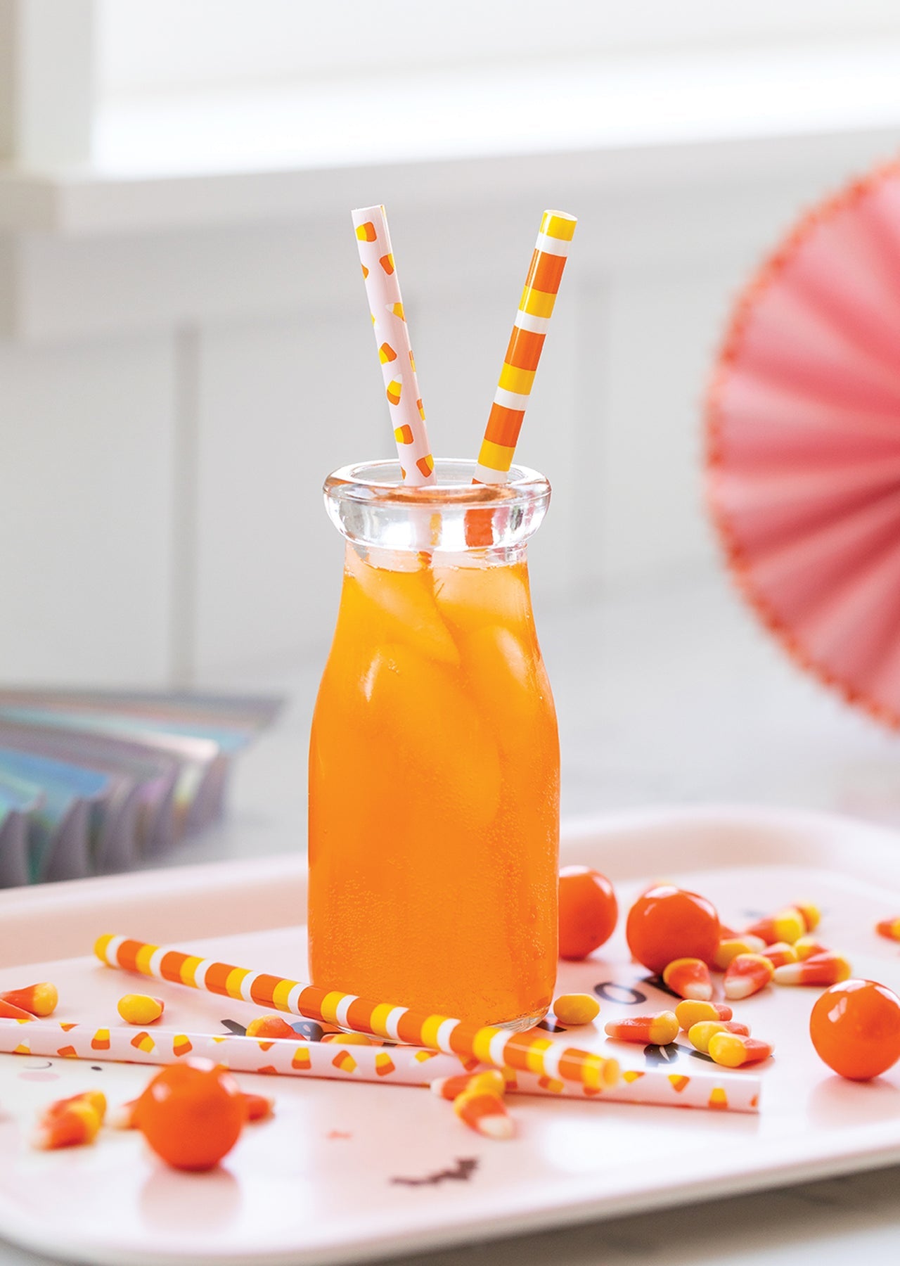 PINK CANDY CORN/STRIPES REUSABLE STRAWS