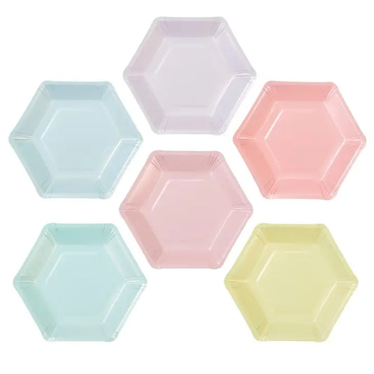 PASTELS HEXAGONAL SHAPED PLATES - 12 PACKS