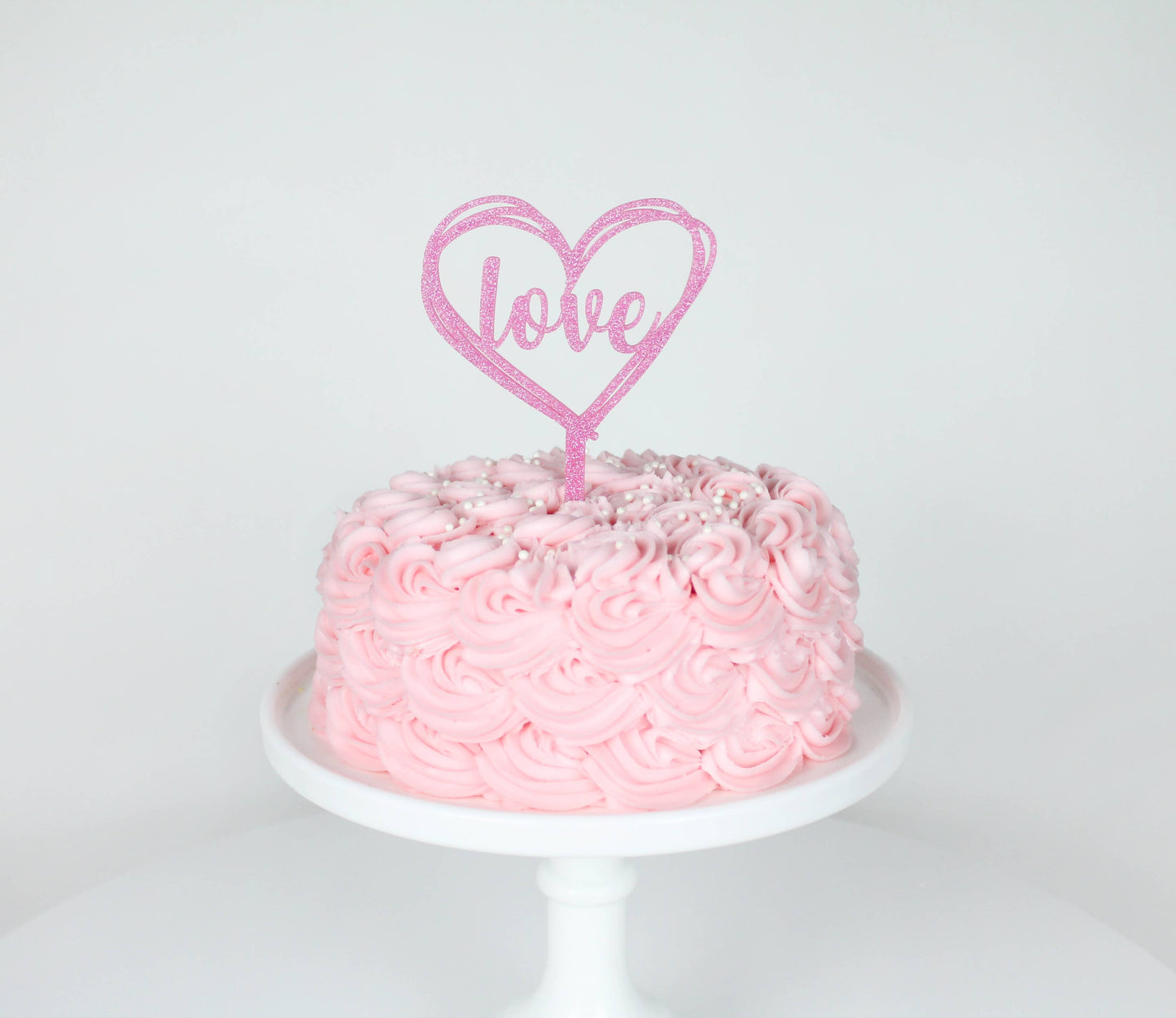 Love - Heart Acrylic Cake Topper in Pink Glitter