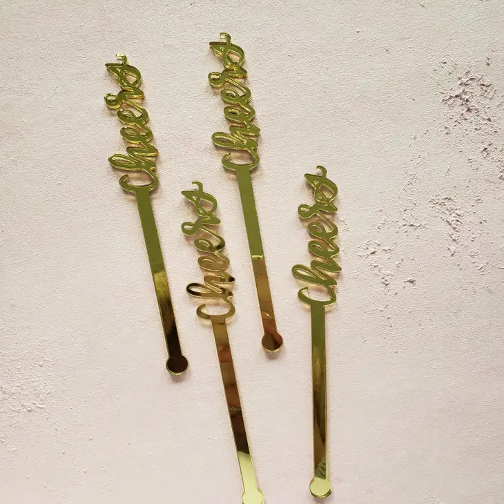 Reusable Gold Cheers Drink Stirrers