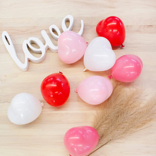 ASSORTED MINI RED, PINK, & WHITE HEART BALLOONS 6" (12 Pack)